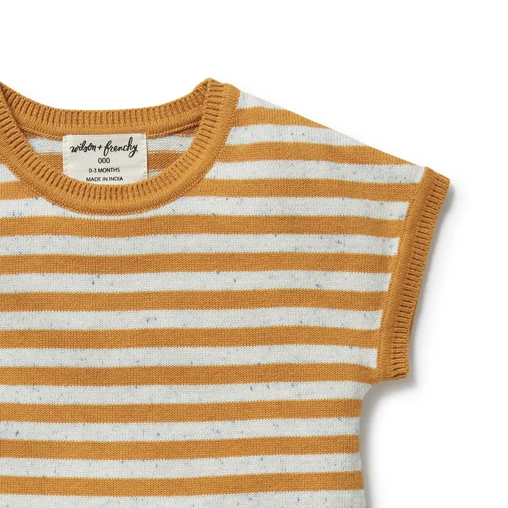Wilson & Frenchy Wilson and Frenchy Golden Wave Stripe Organic Knitted Growsuit