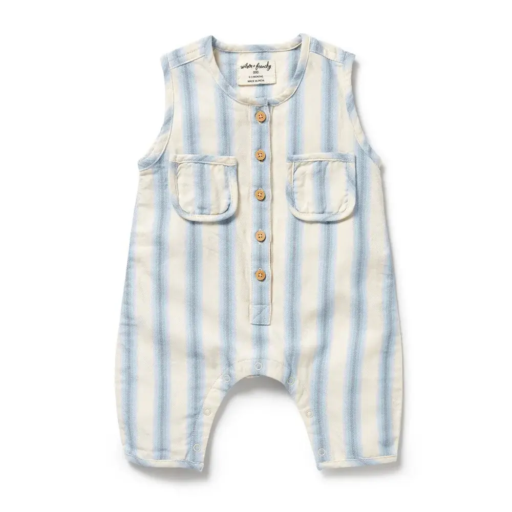 Wilson & Frenchie Wilson and Frenchy Deep Blue Stripe Organic Growsuit
