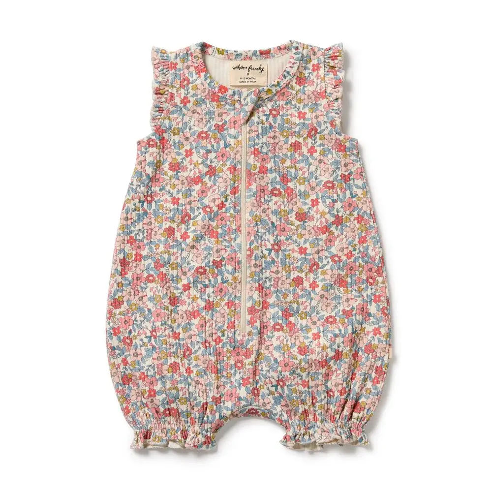 Wilson & Frenchy Wilson and Frenchy Summer Bloom Organic Ruffle Zipsuit