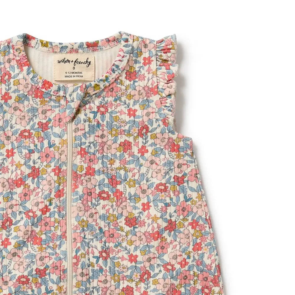Wilson & Frenchy Wilson and Frenchy Summer Bloom Organic Ruffle Zipsuit