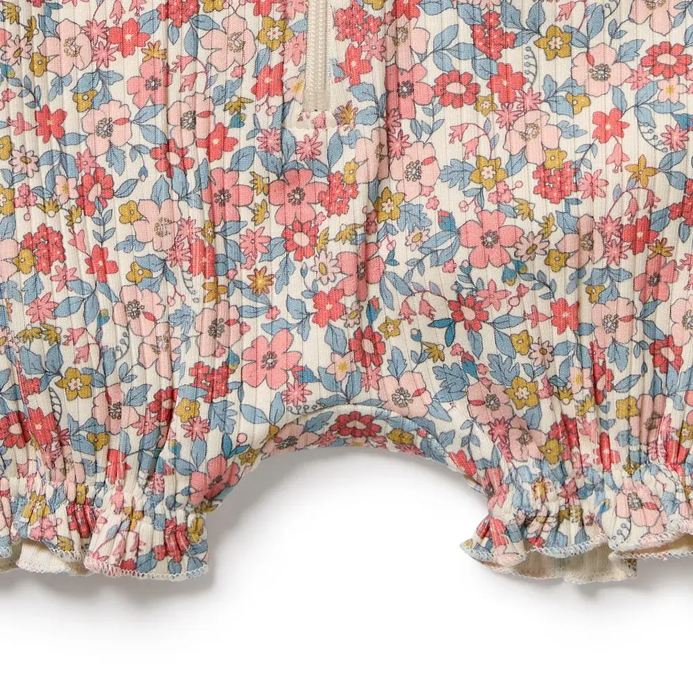 Wilson & Frenchy Wilson and Frenchy Summer Bloom Organic Ruffle Zipsuit