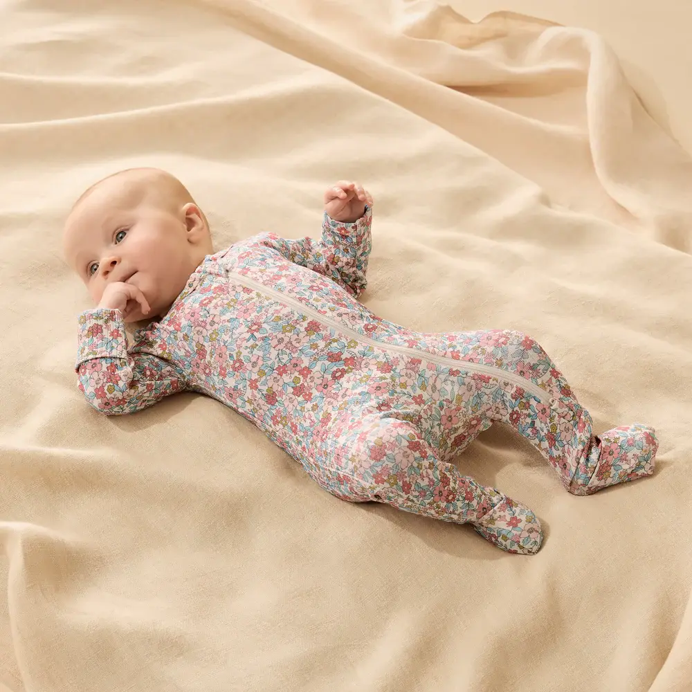 Wilson & Frenchie Wilson and Frenchy Summer Bloom Organic Zipsuit with Feet