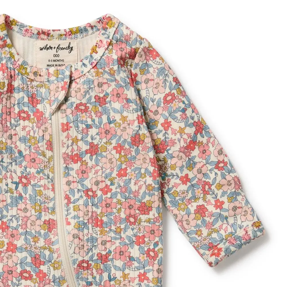 Wilson & Frenchie Wilson and Frenchy Summer Bloom Organic Zipsuit with Feet