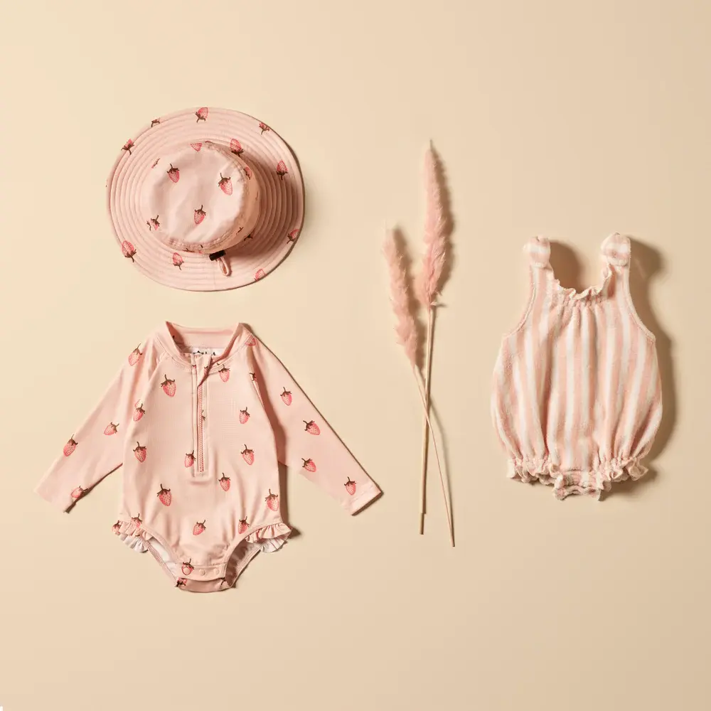 Wilson & Frenchy Wilson and Frenchy Strawberry Wave Organic Terry Tie Playsuit