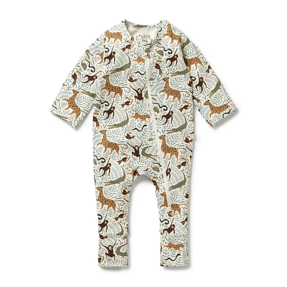 Wilson & Frenchie Wilson and Frenchy Mini Jungle Organic Zipsuit with Feet