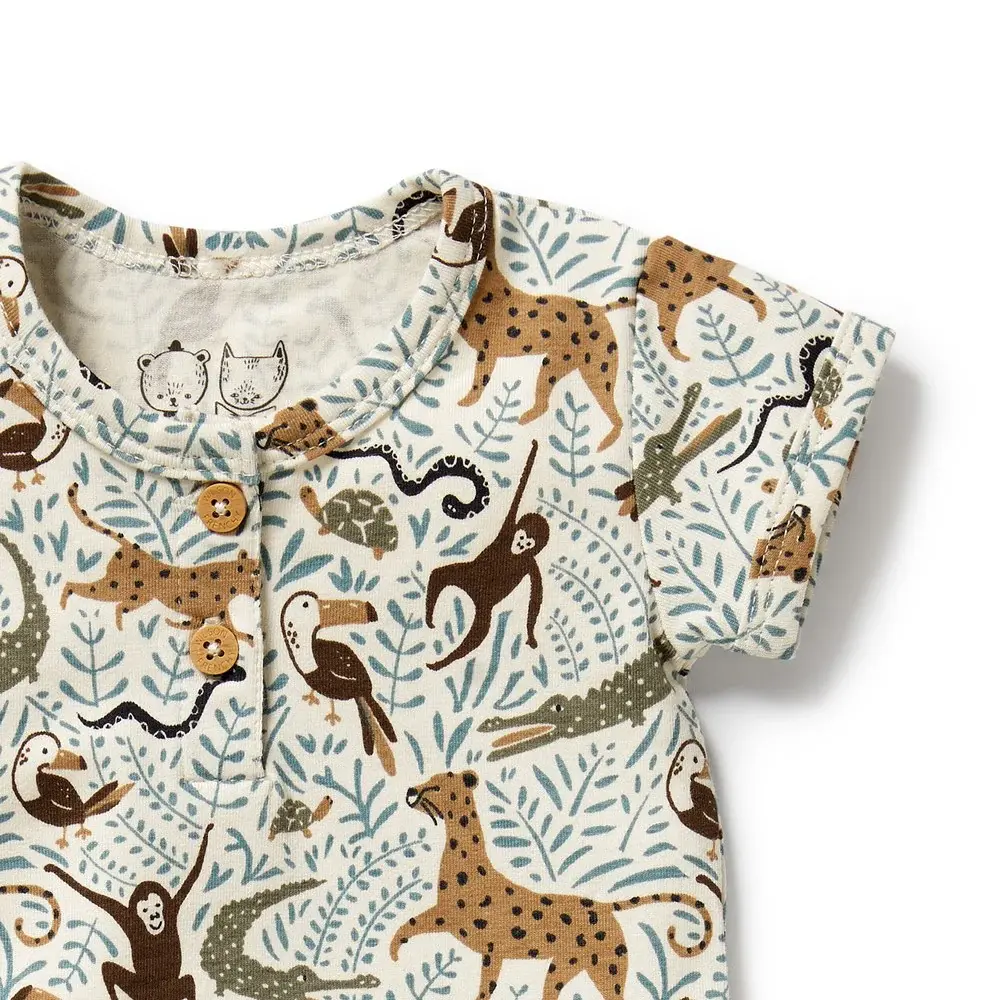 Wilson & Frenchie Wilson and Frenchy Mini Jungle Organic Henley Bodysuit