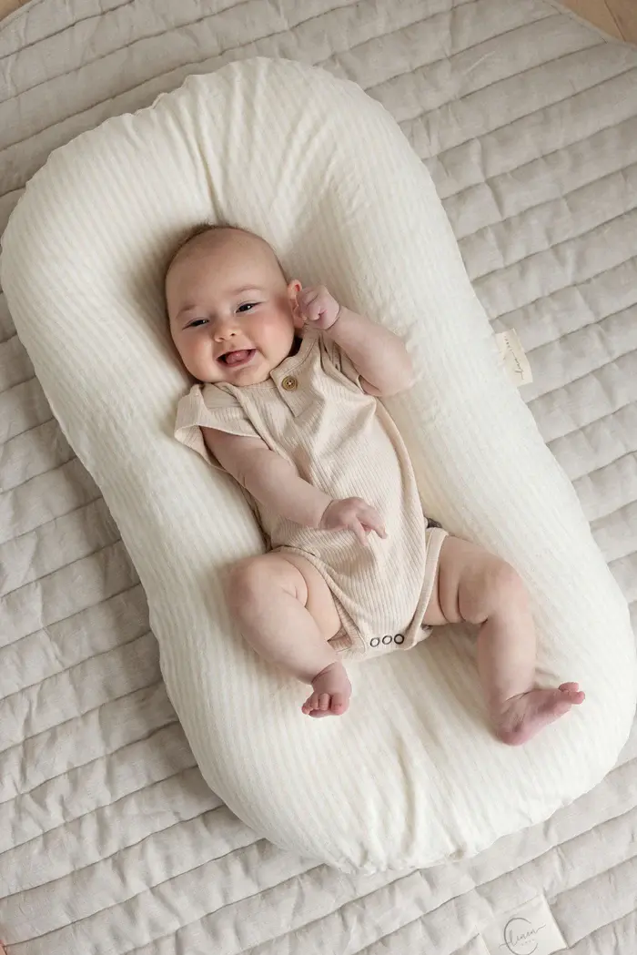 Linen Label Linen Label Baby Lounger Nest + Linen Cover | Stripe Natural