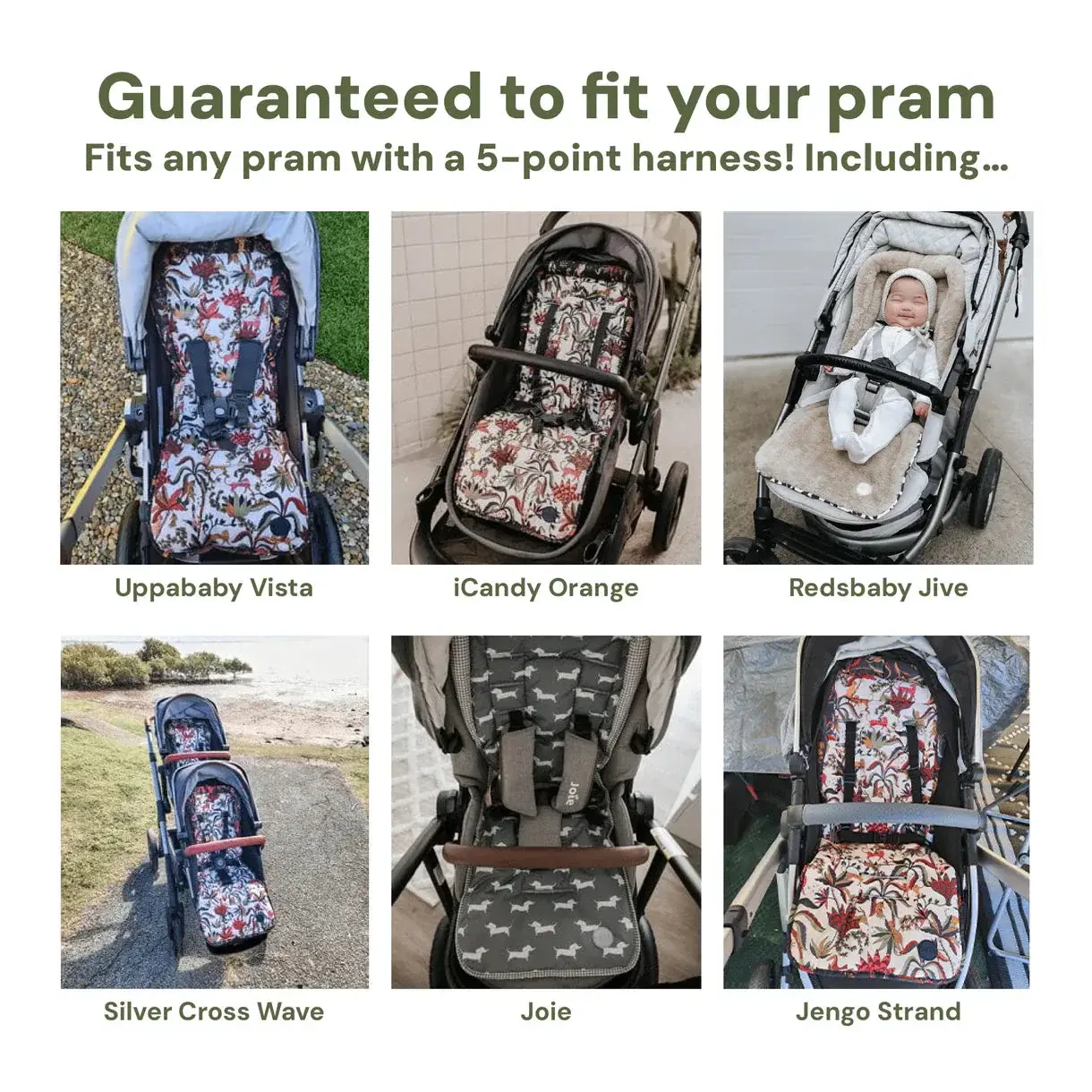 OiOi OiOi Green Squiggle/Fleece Pram Liner