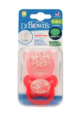 Dr Browns Dr Brown's PreVent Glow in the Dark Pacifier - Stage 1(2Pack) 0-6 months Pink