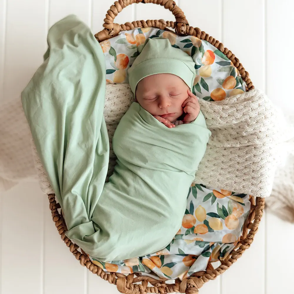 Snuggle Hunny Kids Snuggle Hunny Mint Organic Jersey Wrap & Beanie Set
