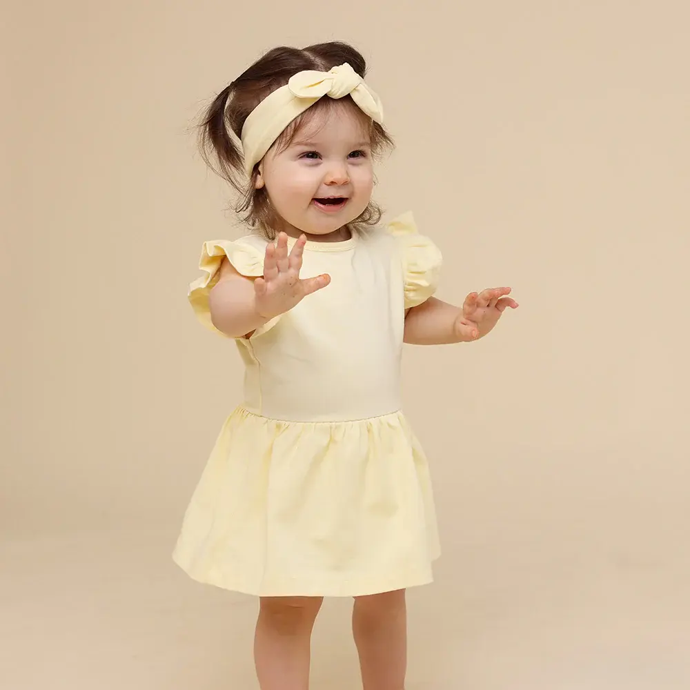 Snuggle Hunny Kids Snuggle Hunny Lemon Sorbet Short Sleeve Organic Dress