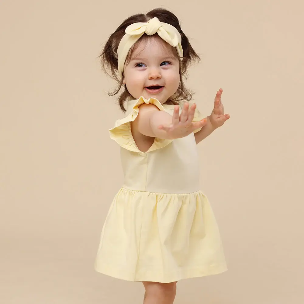 Snuggle Hunny Kids Snuggle Hunny Lemon Sorbet Short Sleeve Organic Dress