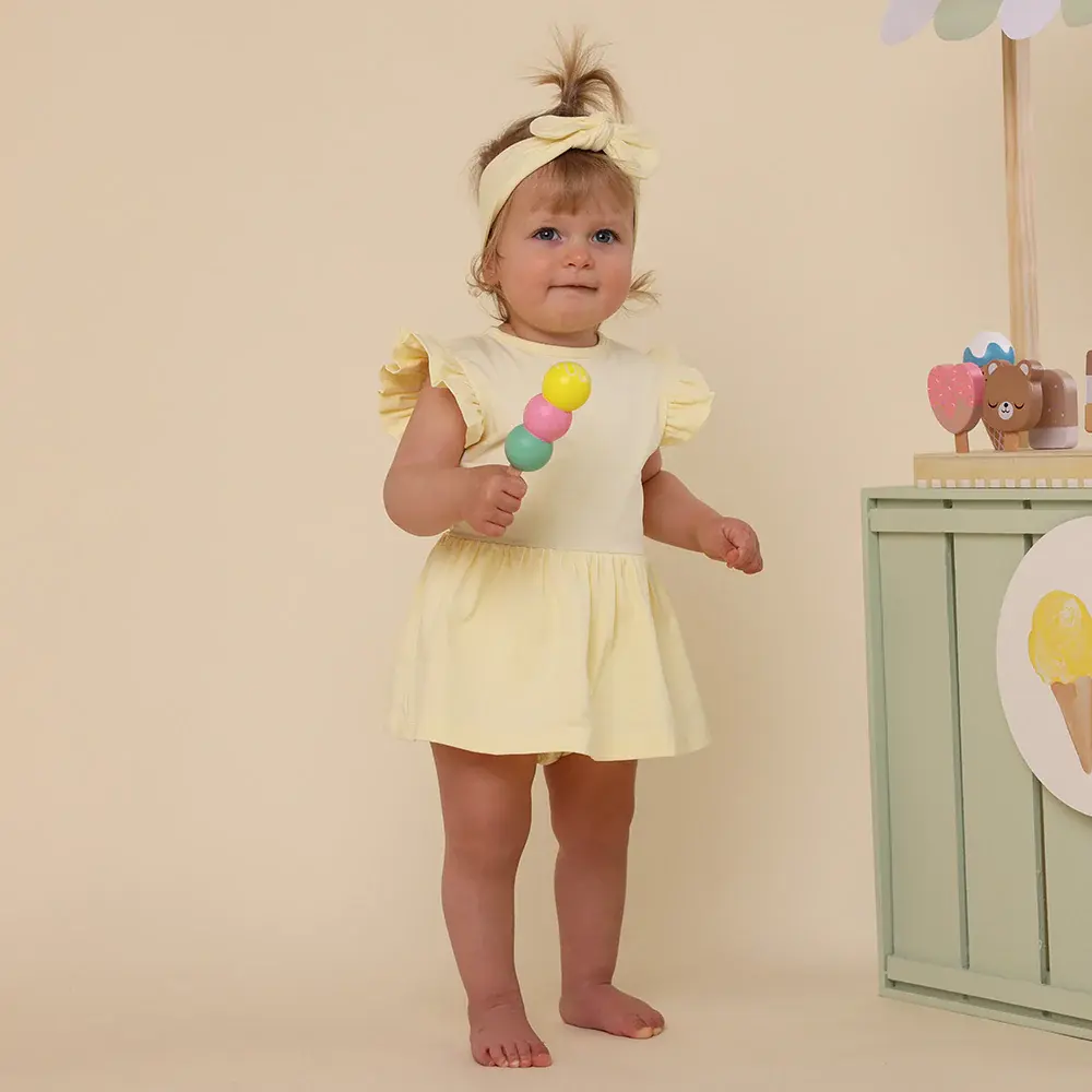 Snuggle Hunny Kids Snuggle Hunny Lemon Sorbet Short Sleeve Organic Dress