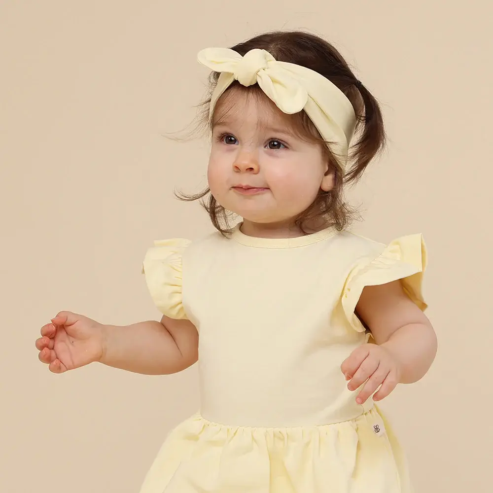 Snuggle Hunny Kids Snuggle Hunny Lemon Sorbet Short Sleeve Organic Dress