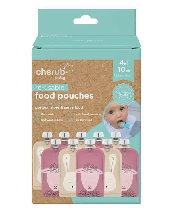 Cherub Baby Cherub Baby Re-usable Food Storage Pouch Mini's 10PK 120ml/4oz