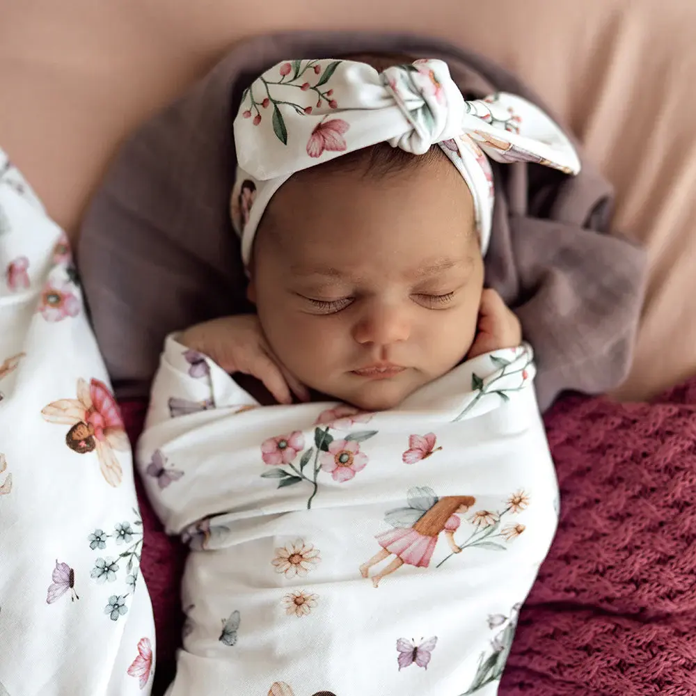 Snuggle Hunny Kids Snuggle Hunny Fairy Garden Organic Jersey Wrap & Topknot Set
