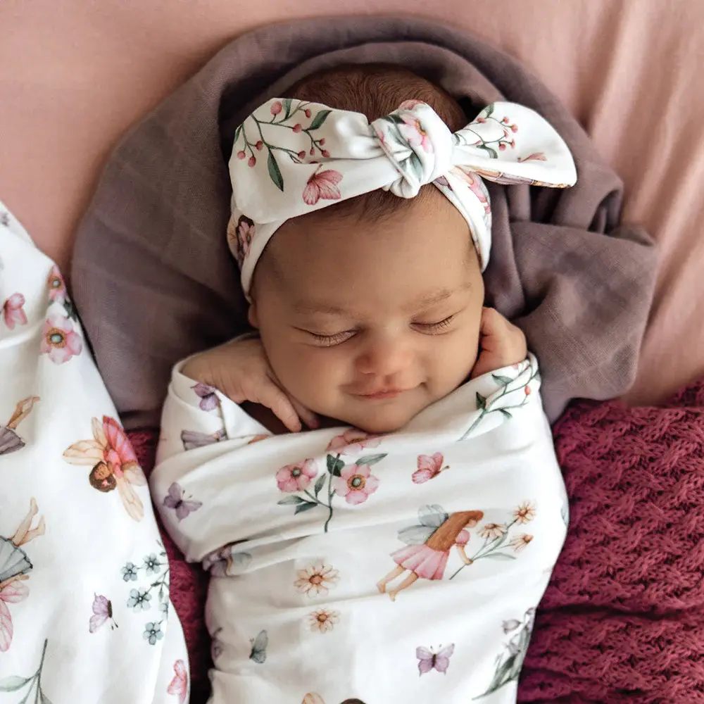 Snuggle Hunny Kids Snuggle Hunny Fairy Garden Organic Jersey Wrap & Topknot Set