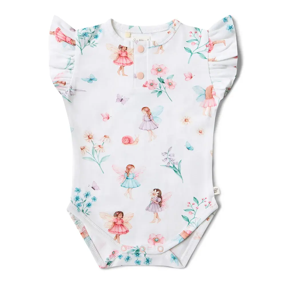 Snuggle Hunny Kids Snuggle Hunny Fairy Garden Short Sleeve Organic Bodysuit with Frill - 0-3 Months (000)