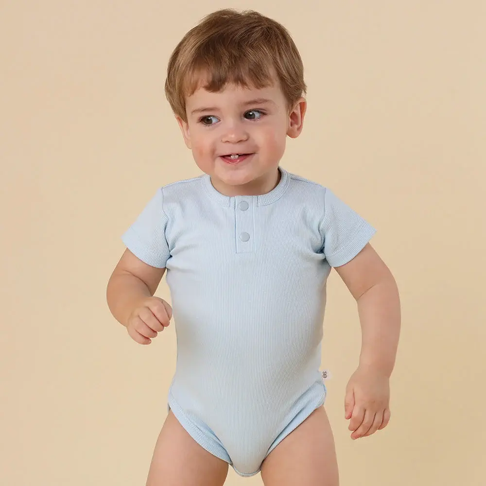 Snuggle Hunny Kids Snuggle Hunny Baby Blue Short Sleeve Organic Bodysuit - 6-12 Months (0)