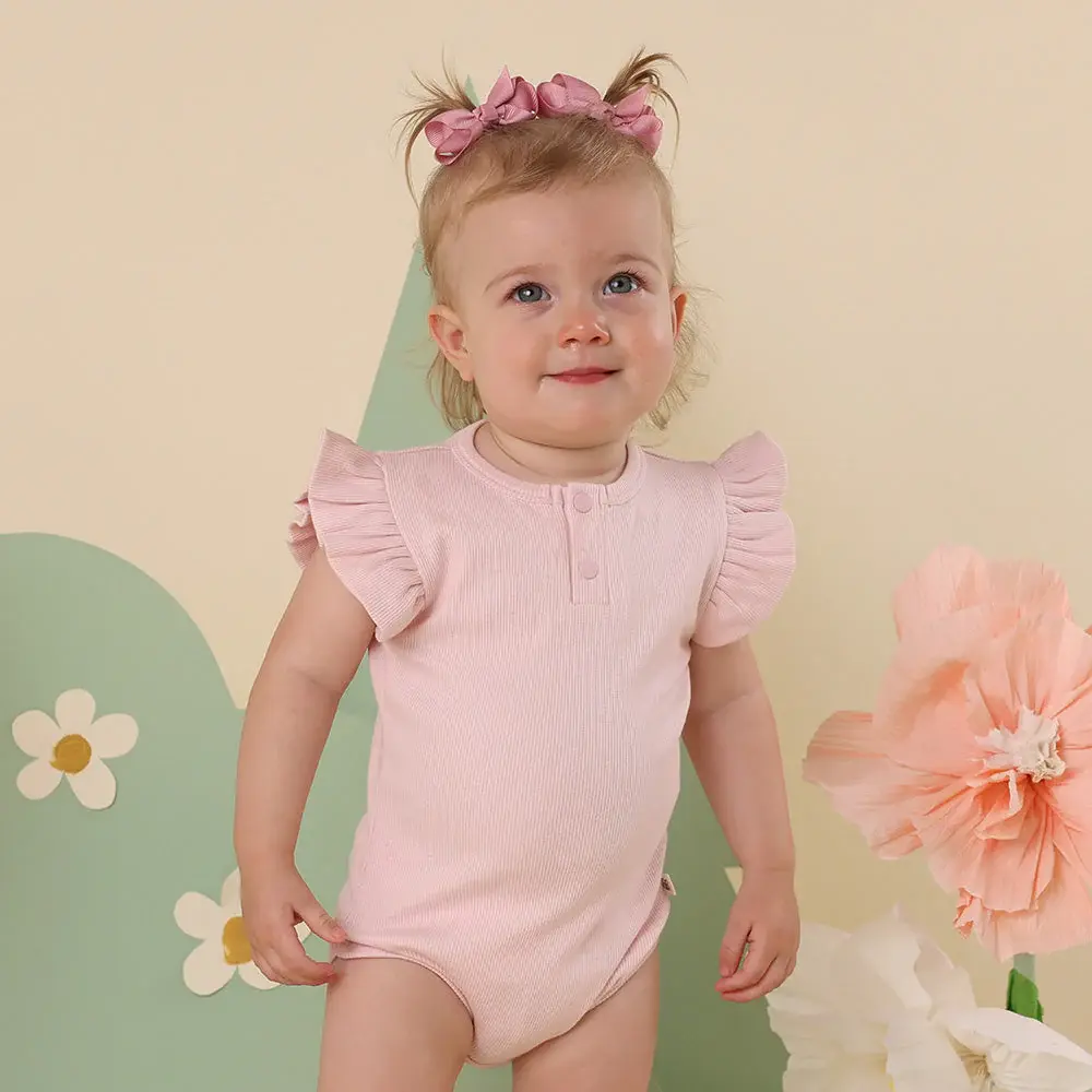 Snuggle Hunny Kids Snuggle Hunny Baby Pink Short Sleeve Organic Bodysuit with Frill - Size 1
