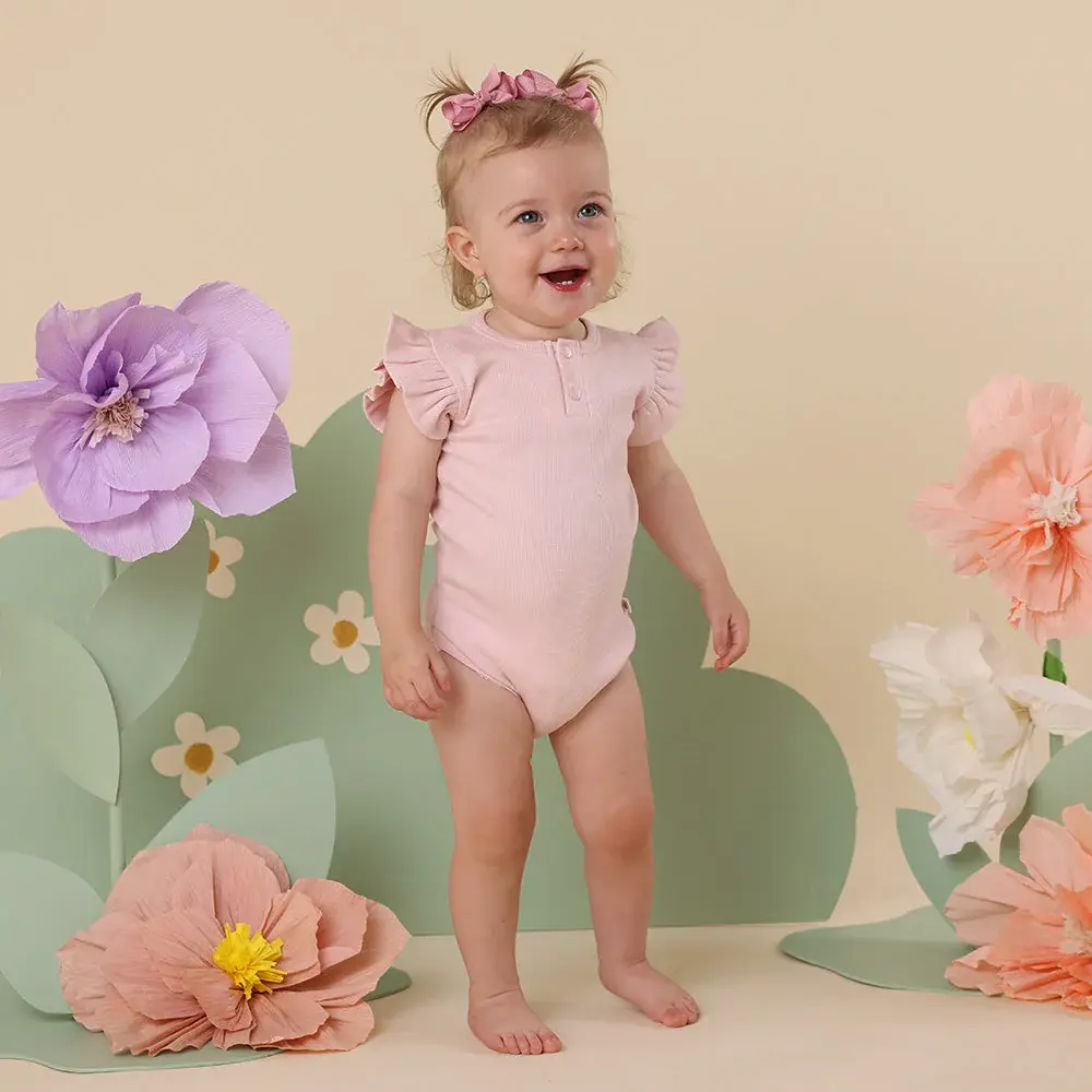 Snuggle Hunny Kids Snuggle Hunny Baby Pink Short Sleeve Organic Bodysuit with Frill - Size 1