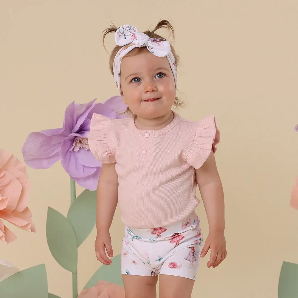 Snuggle Hunny Kids Snuggle Hunny Baby Pink Short Sleeve Organic Bodysuit with Frill - Size 1