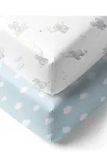 Living Textiles Living Textiles 2-pack Jersey Cot Fitted Sheet Elephant Playtime