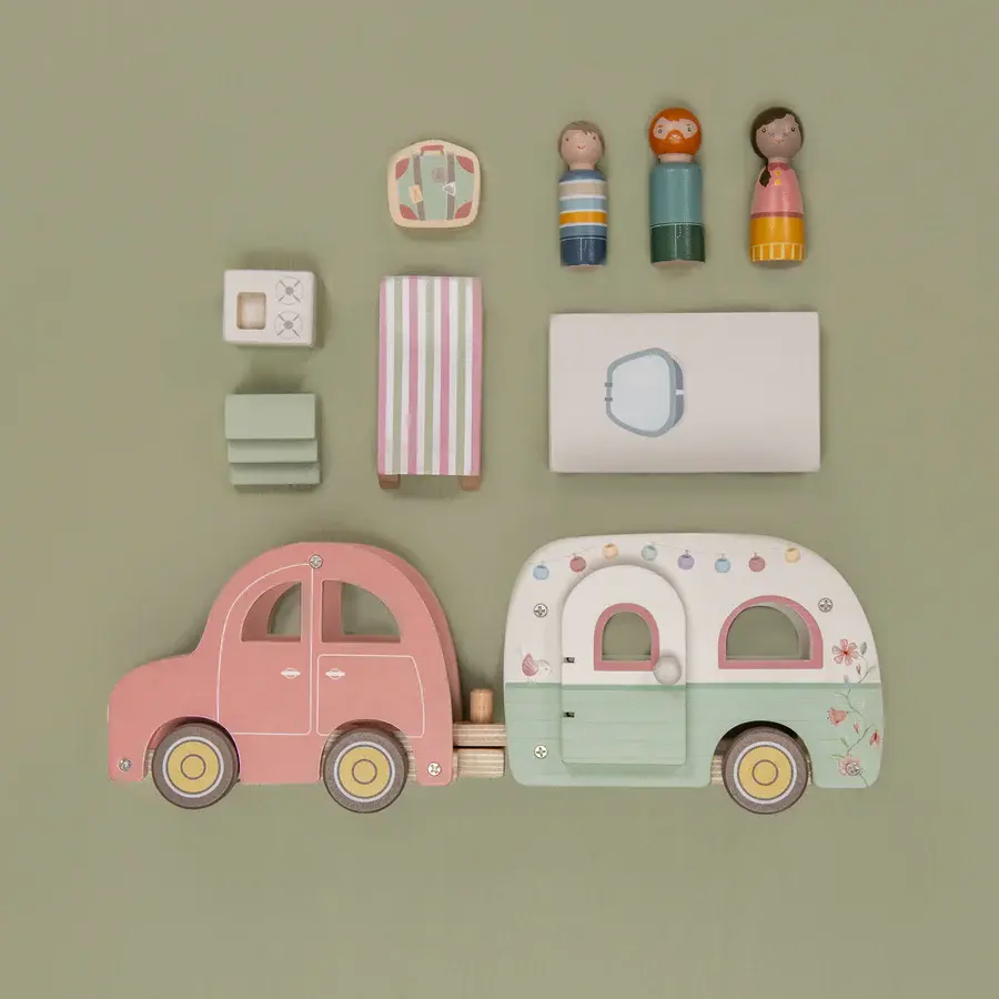 Little Dutch Little Dutch Wooden Toy Car with Caravan