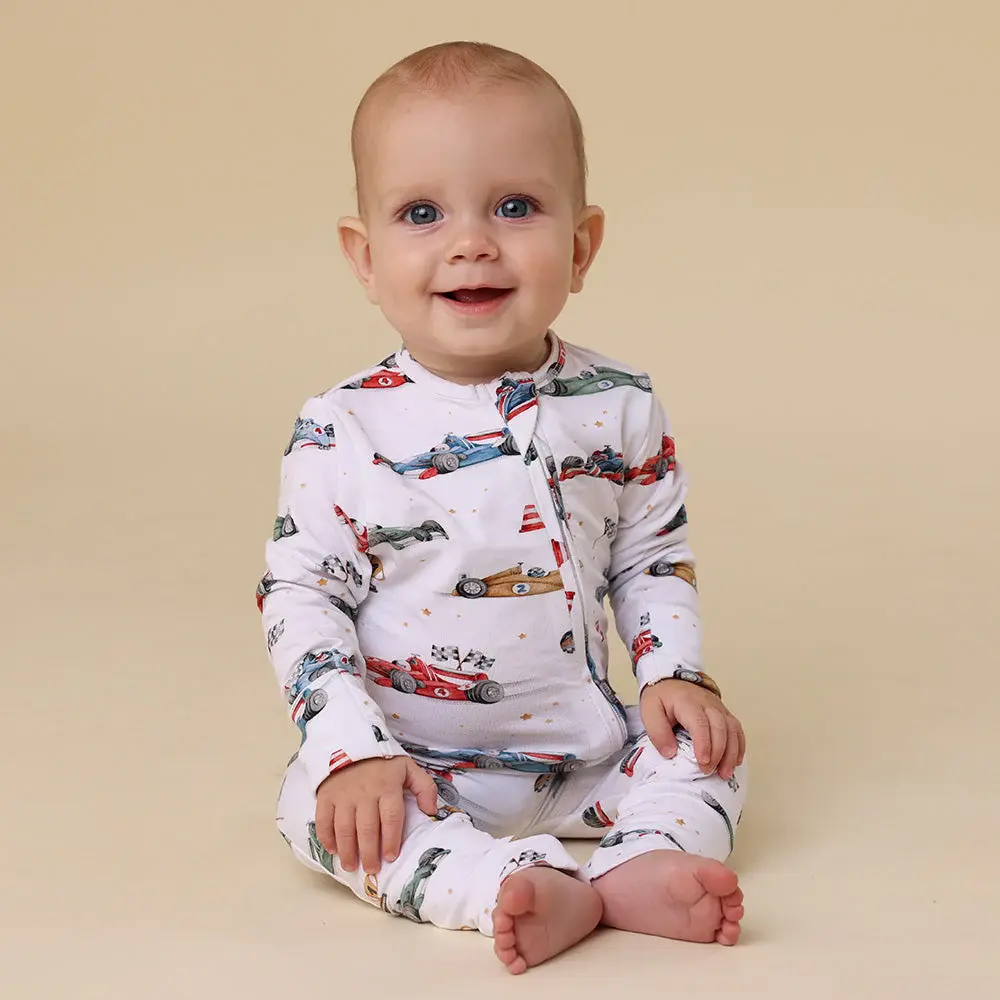 Snuggle Hunny Kids Snuggle Hunny Little Racers Organic Snugglesuit Convertible Romper