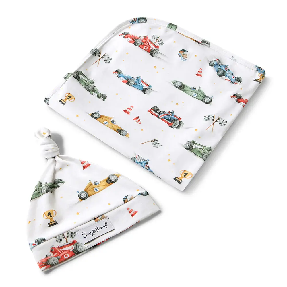 Snuggle Hunny Kids Snuggle Hunny Little Racers Organic Jersey Wrap & Beanie Set