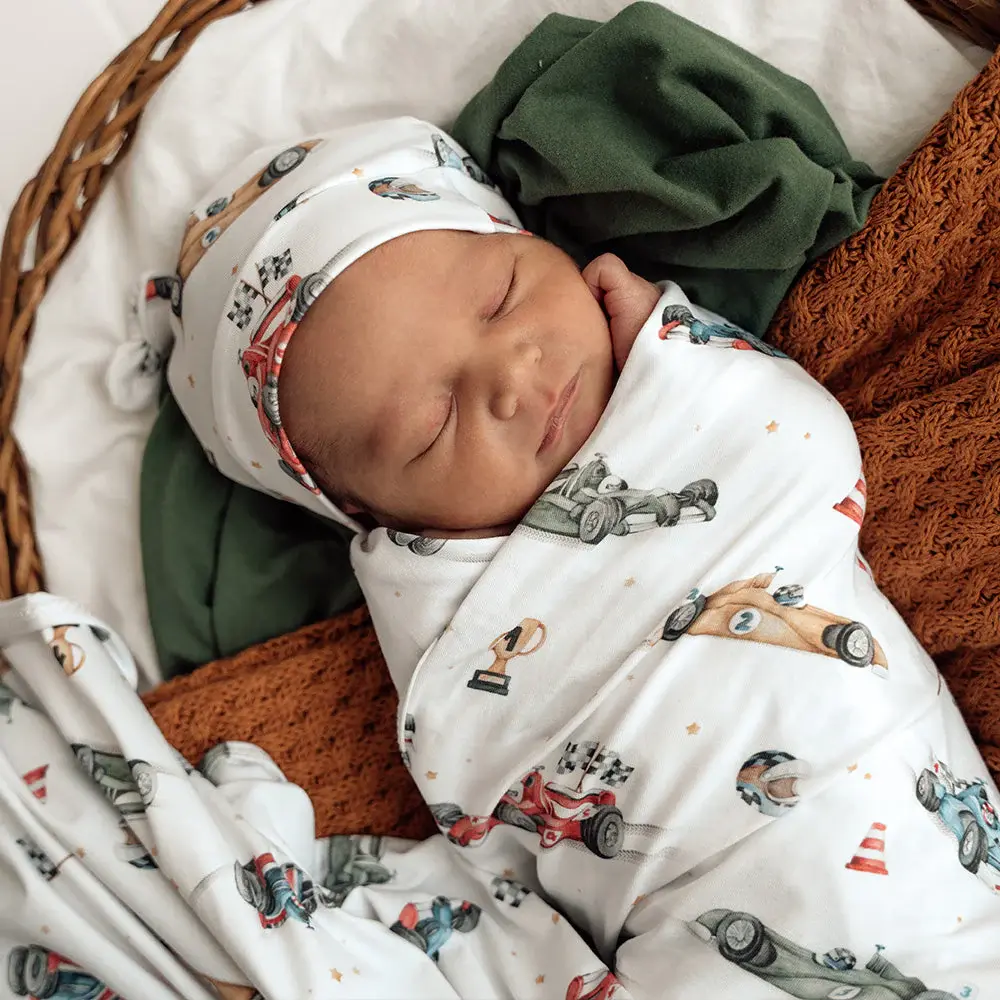 Snuggle Hunny Kids Snuggle Hunny Little Racers Organic Jersey Wrap & Beanie Set