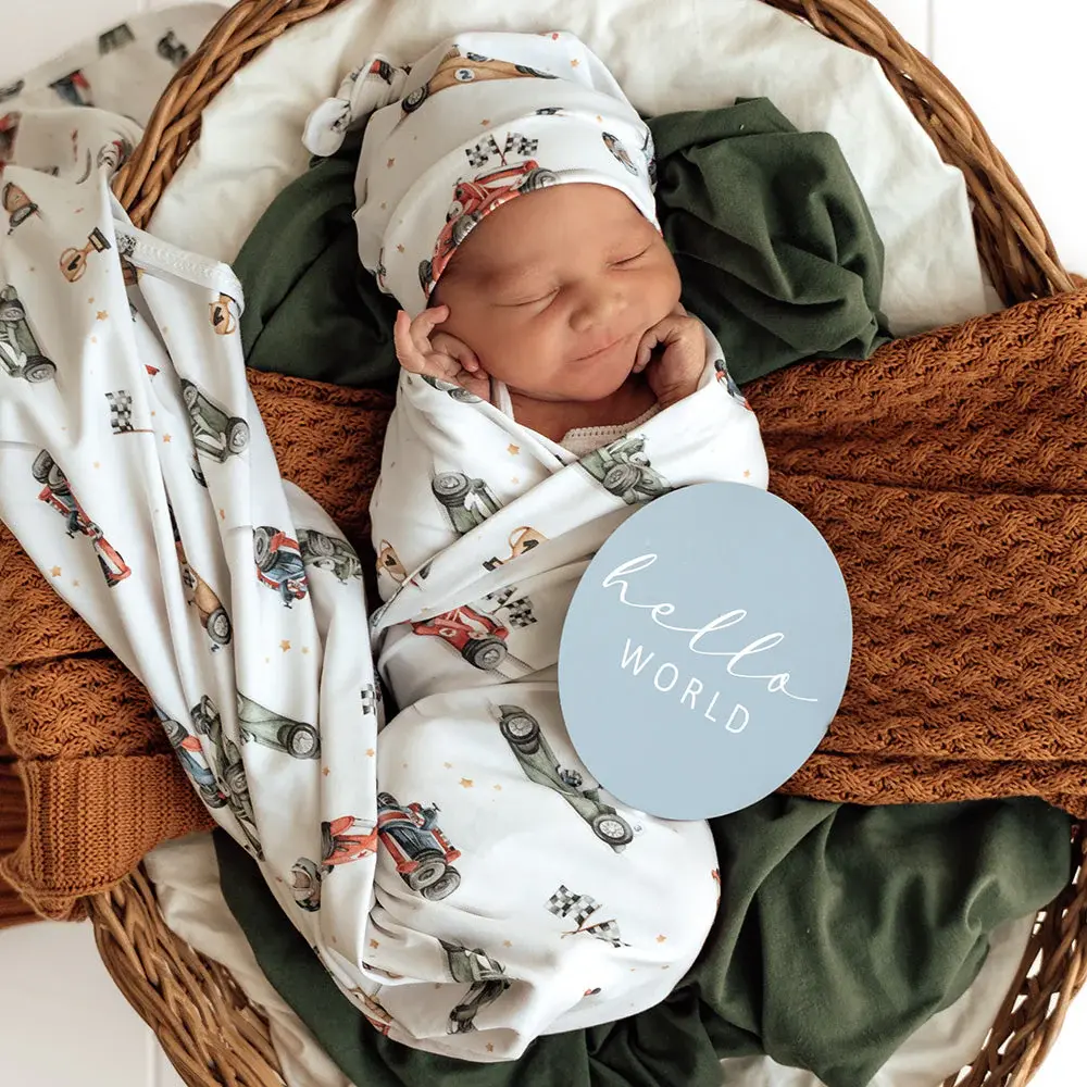 Snuggle Hunny Kids Snuggle Hunny Little Racers Organic Jersey Wrap & Beanie Set