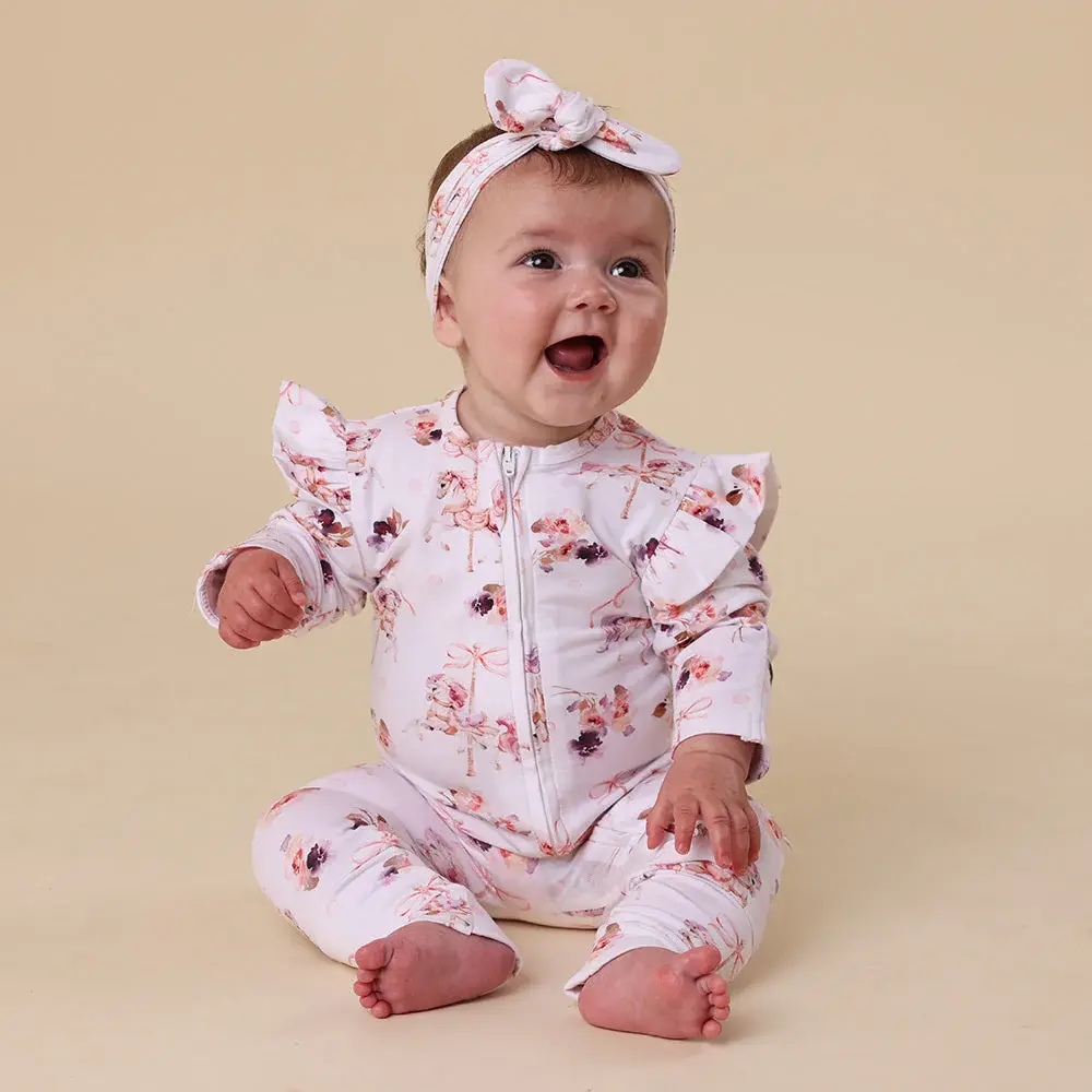 Snuggle Hunny Kids Snuggle Hunny Carousel Organic Snugglesuit Convertible Romper with Frill