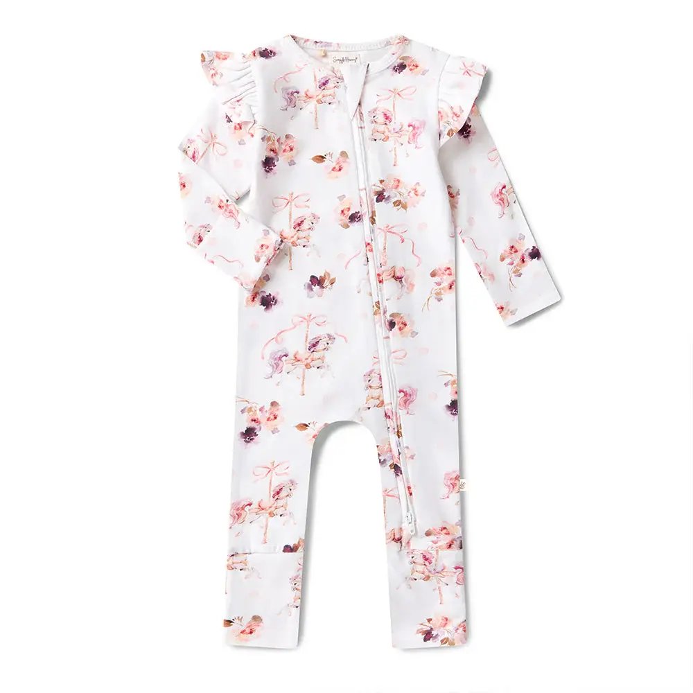Snuggle Hunny Kids Snuggle Hunny Carousel Organic Snugglesuit Convertible Romper with Frill