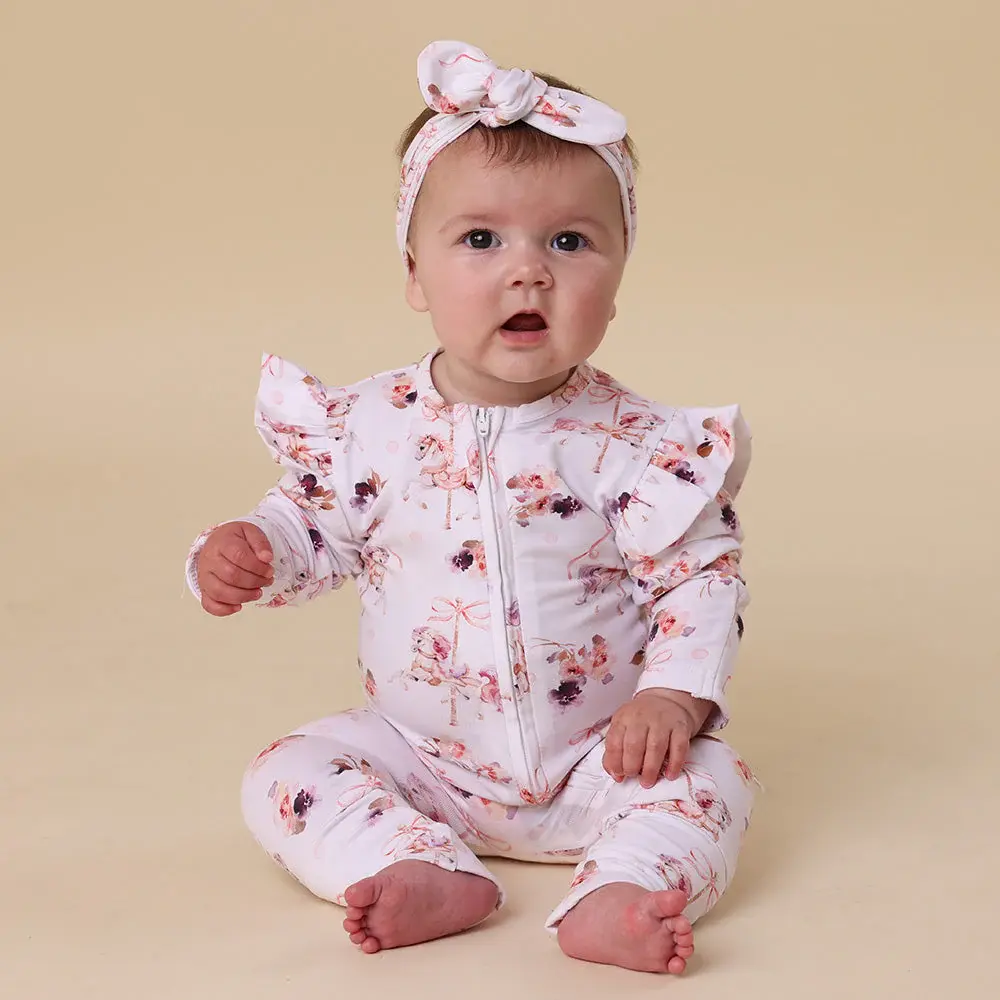 Snuggle Hunny Kids Snuggle Hunny Carousel Organic Snugglesuit Convertible Romper with Frill