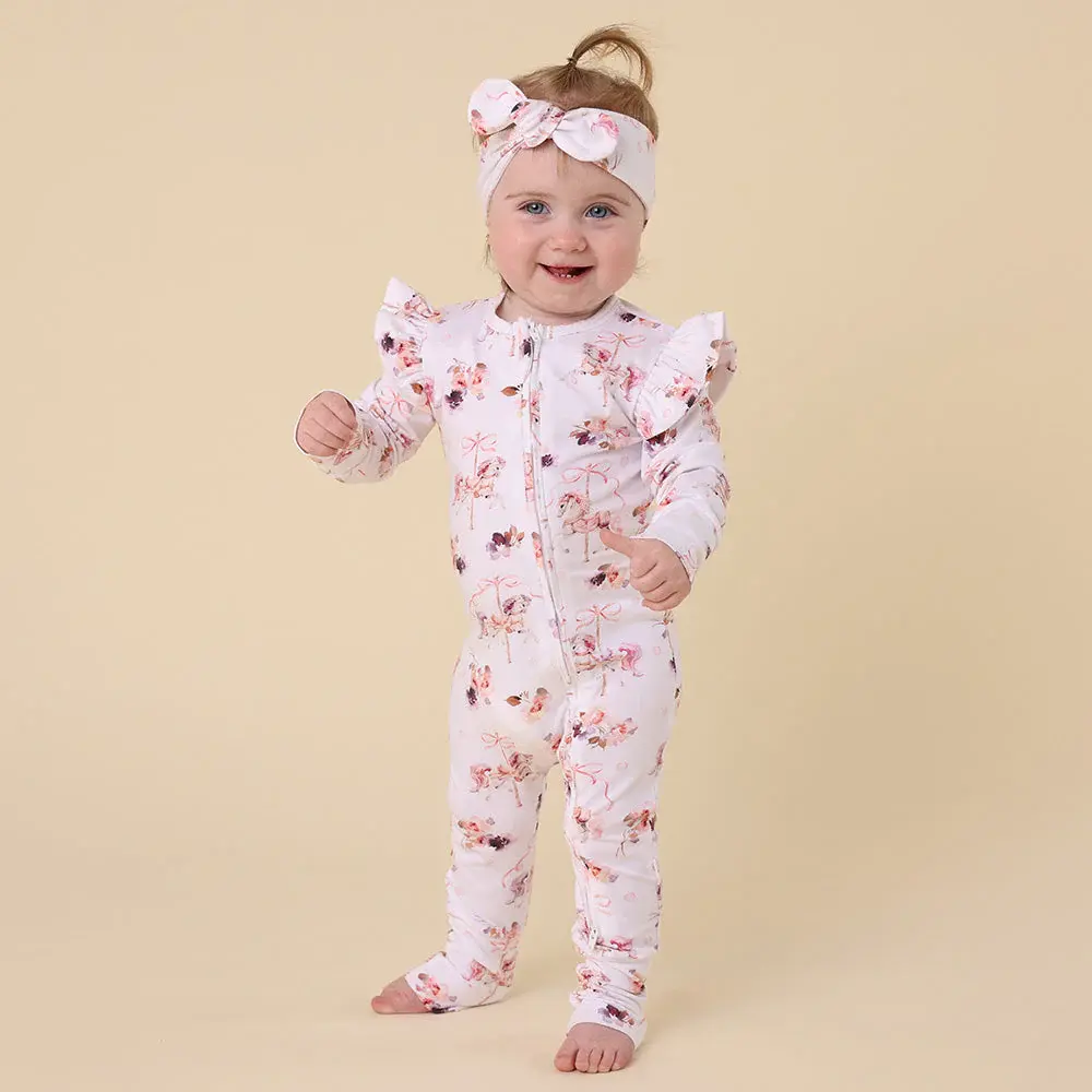 Snuggle Hunny Kids Snuggle Hunny Carousel Organic Snugglesuit Convertible Romper with Frill