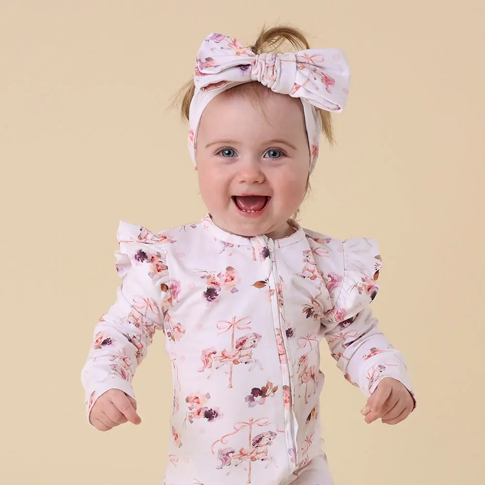 Snuggle Hunny Kids Snuggle Hunny Carousel Organic Snugglesuit Convertible Romper with Frill