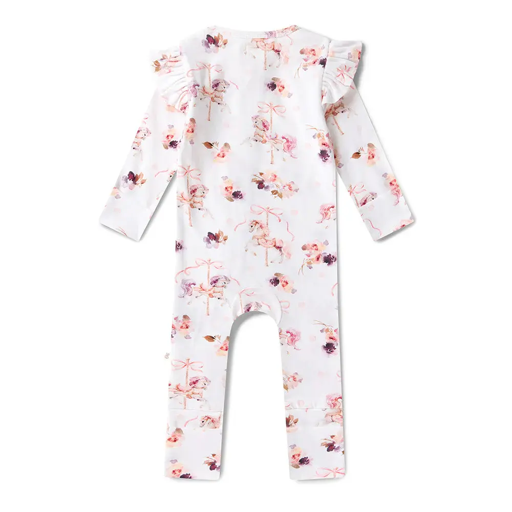 Snuggle Hunny Kids Snuggle Hunny Carousel Organic Snugglesuit Convertible Romper with Frill