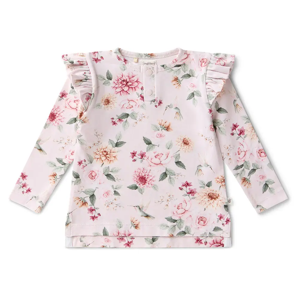 Snuggle Hunny Kids Snuggle Hunny Birds & Blooms Organic Long Sleeve Top with Frill