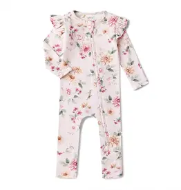 Snuggle Hunny Kids Snuggle Hunny Birds & Blooms Organic Snugglesuit Convertible Romper with Frill