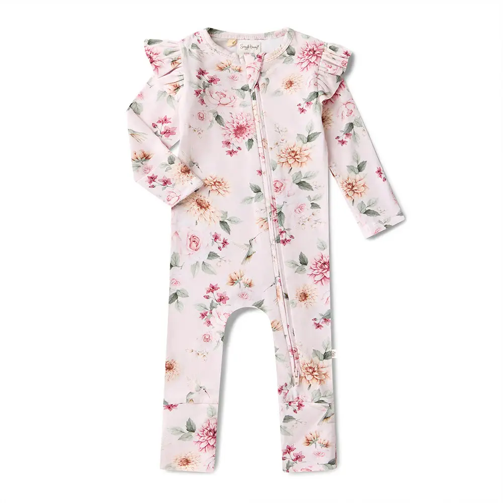 Snuggle Hunny Kids Snuggle Hunny Birds & Blooms Organic Snugglesuit Convertible Romper with Frill