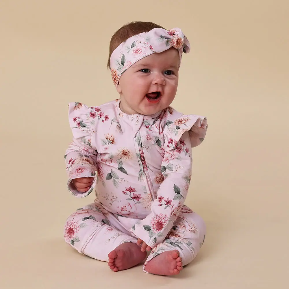 Snuggle Hunny Kids Snuggle Hunny Birds & Blooms Organic Snugglesuit Convertible Romper with Frill