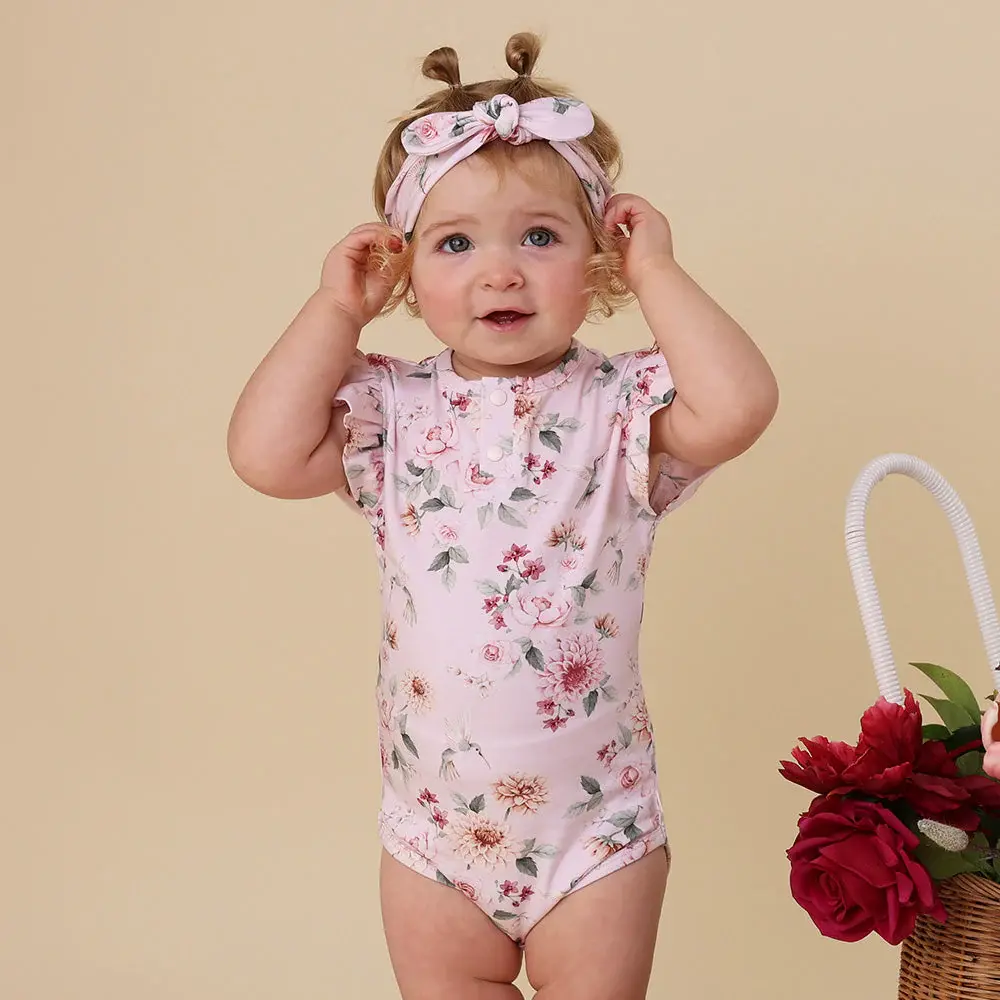 Snuggle Hunny Kids Snuggle Hunny Birds & Blooms Short Sleeve Organic Bodysuit with Frill