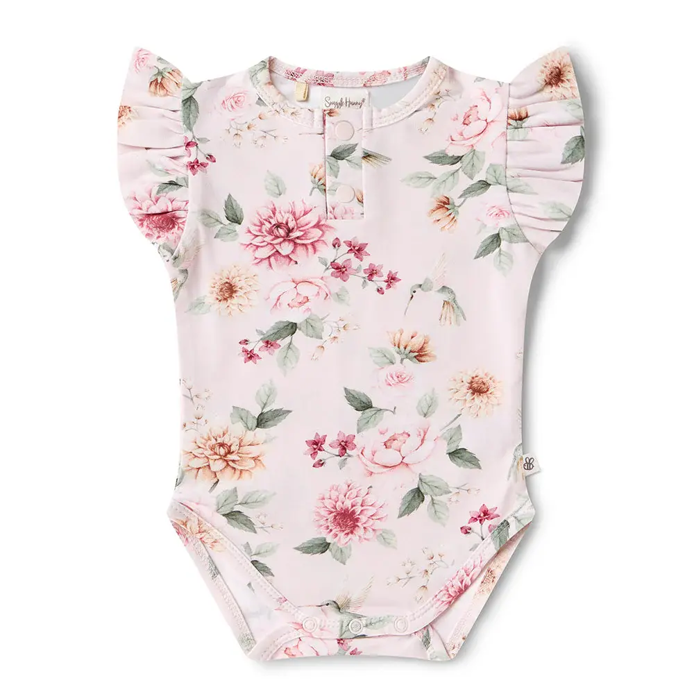 Snuggle Hunny Kids Snuggle Hunny Birds & Blooms Short Sleeve Organic Bodysuit with Frill