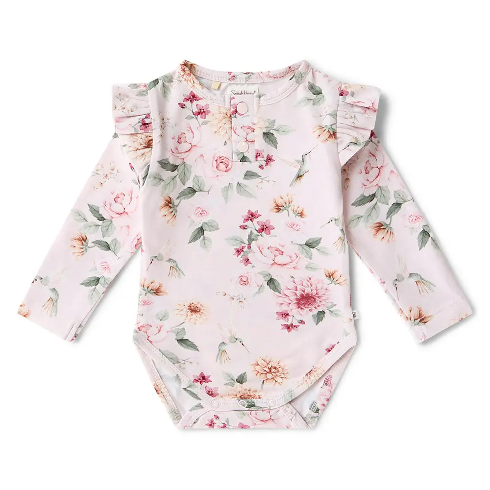 Snuggle Hunny Kids Snuggle Hunny Birds & Blooms Long Sleeve Organic Bodysuit with Frill