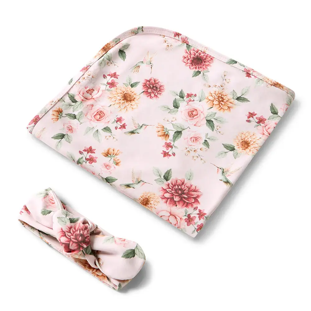 Snuggle Hunny Kids Snuggle Hunny Birds & Blooms Organic Jersey Wrap & Topknot Set