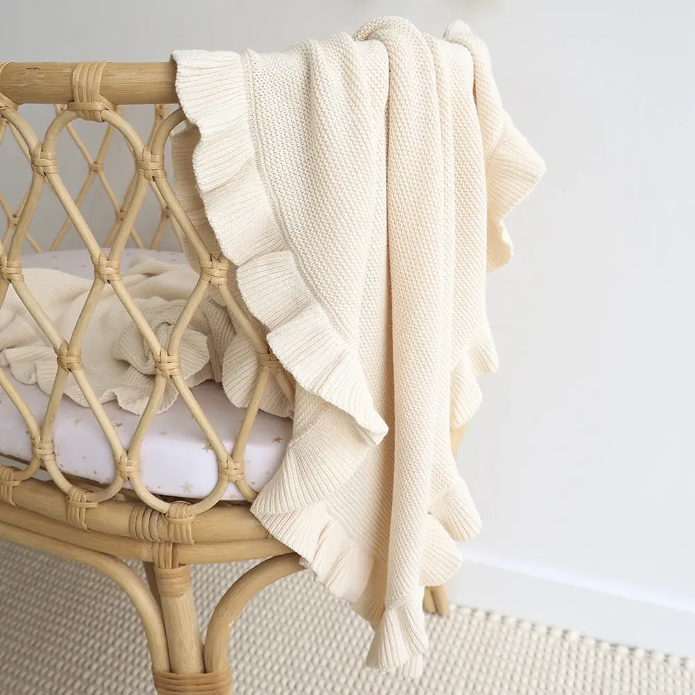 Snuggle Hunny Kids Snuggle Hunny Cream Ruffle Knit Organic Baby Blanket