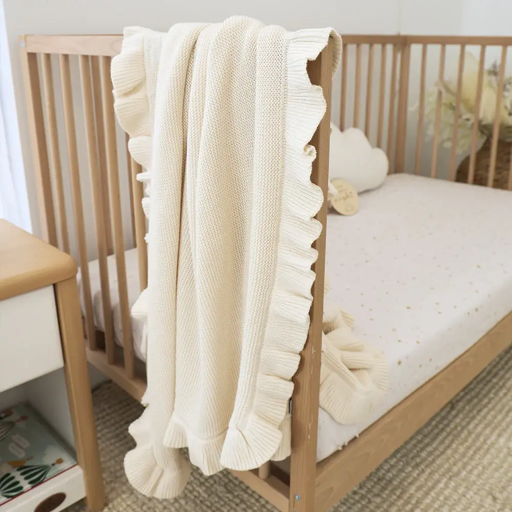 Snuggle Hunny Kids Snuggle Hunny Cream Ruffle Knit Organic Baby Blanket