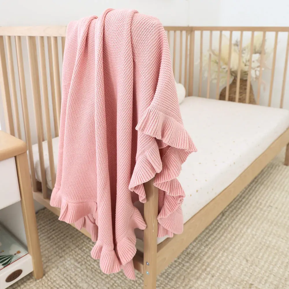 Snuggle Hunny Kids Snuggle Hunny Rosa Ruffle Knit Organic Baby Blanket