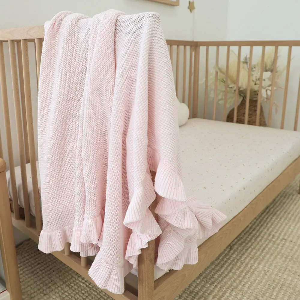 Snuggle Hunny Kids Snuggle Hunny Blush Pink Ruffle Knit Organic Baby Blanket